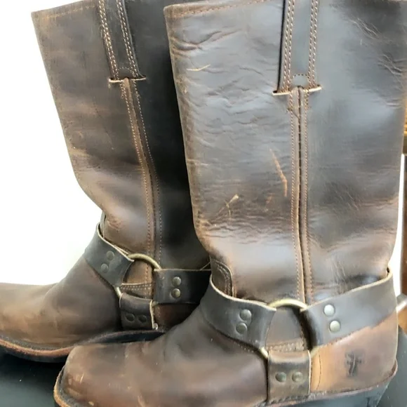 Frye Harness 12R Brown Distressed Leather Boots Sz 6.5 - Picture 6 of 9